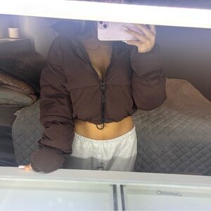 H&M Brown Cropped Puffer Jacket